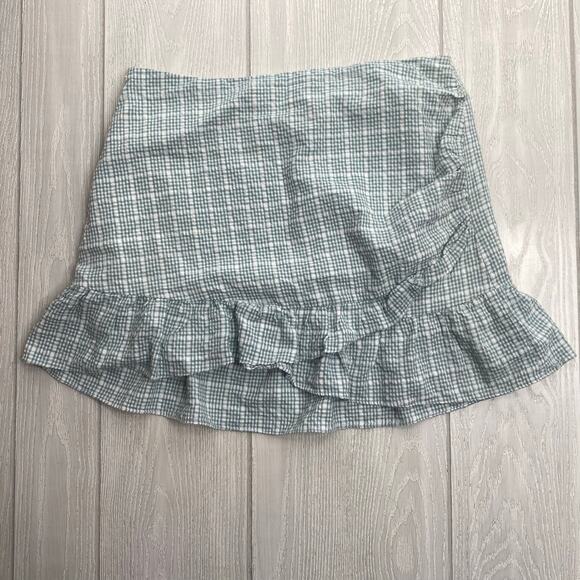 Altar'd State Women's Sage Green & White Checkered Ruffle Mini Skirt Size Large - Picture 1 of 10